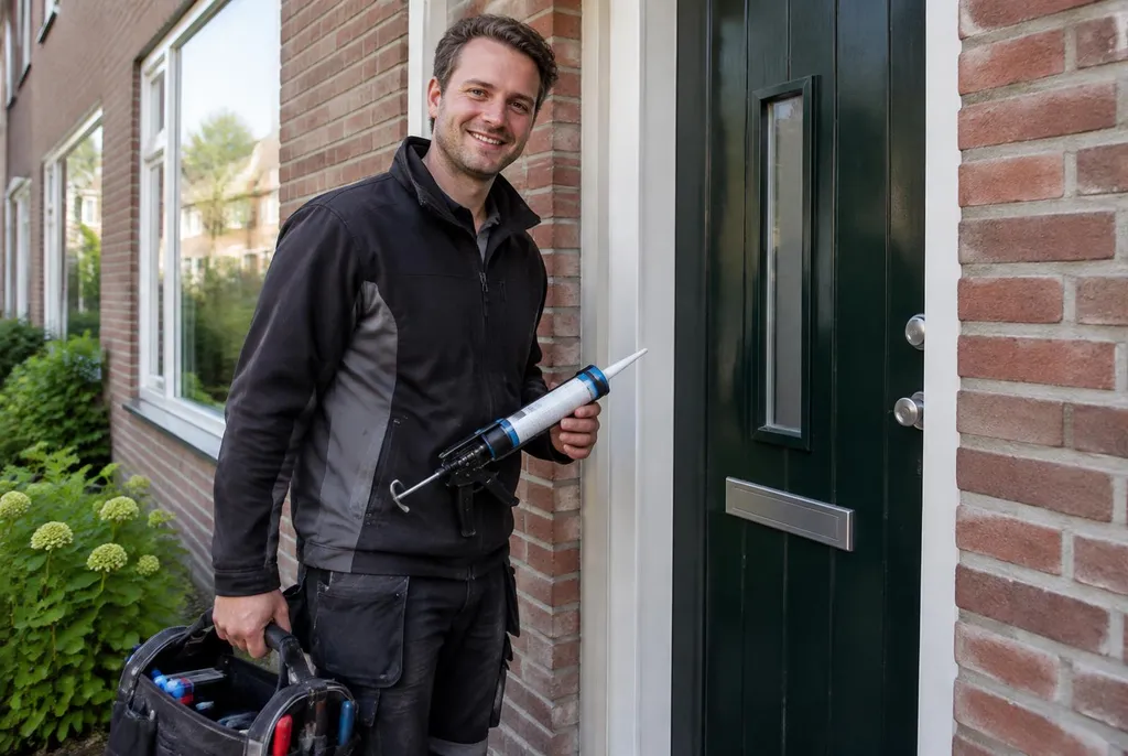 Vakman van Kitbedrijf Hoorn bij de voordeur van een woning